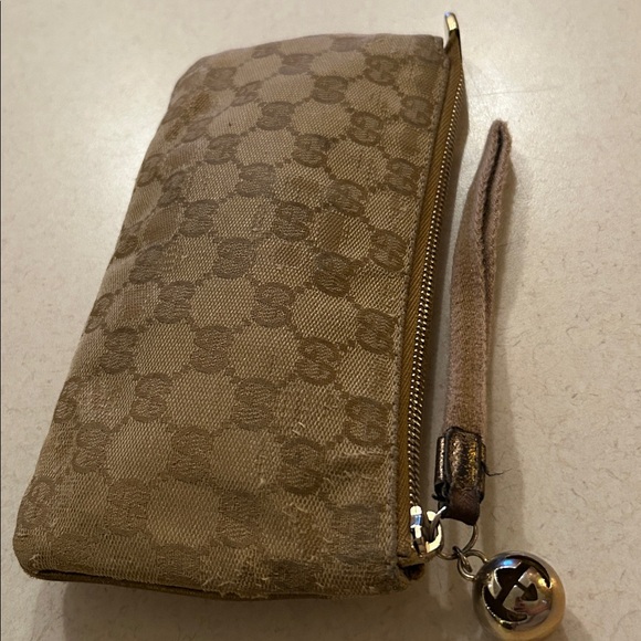 Gucci GG Canvas Leather Wallet Boat Pochette Wristlet Clutch Bag Zip Pouch - Picture 5 of 16